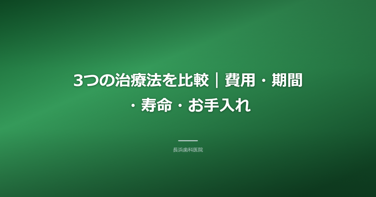 3つの治療法を比較|費用・期間・寿命・お手入れ